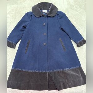 Vintage Rothschild Girls Navy Blue Wool Blend & Velvet Dress Coat Size 6 - EUC!